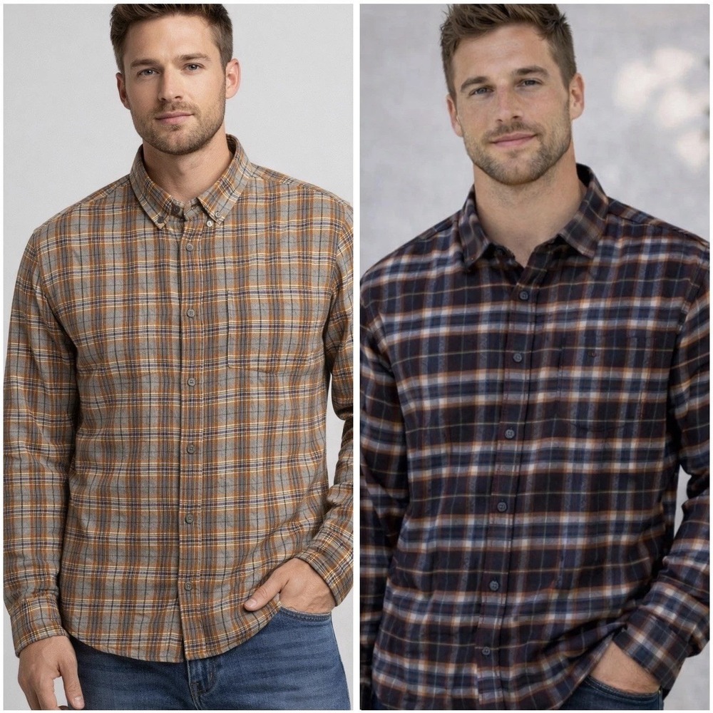 NWT Visitor Premium Flannel Plaid Shirts Mens 2XL Gray Blue Rust Lot of 2 NEW